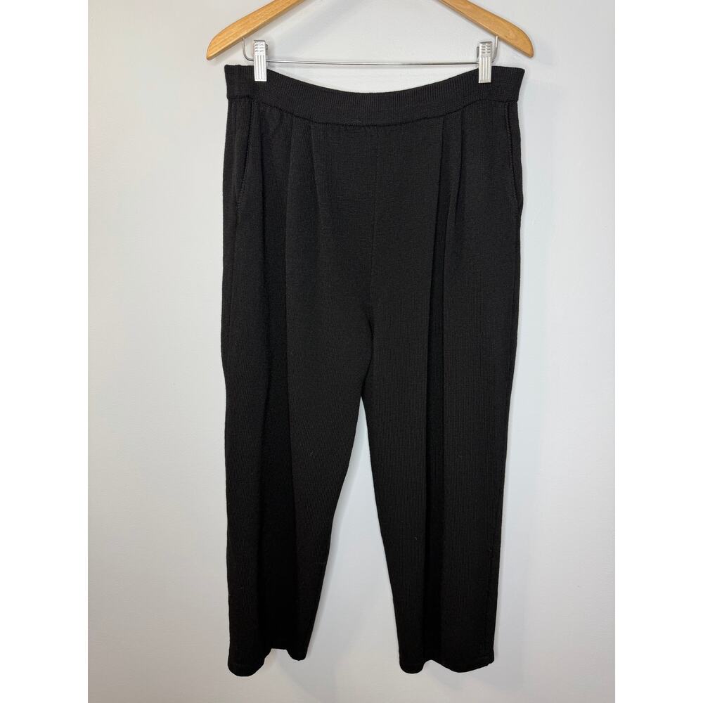 ST JOHN Black Santana Knit Pleat Front Pull On Pants Pocket Women's 12
